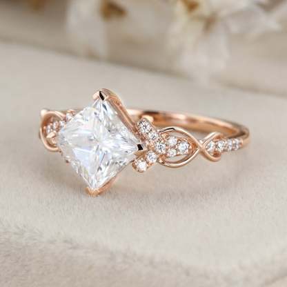 1.5 Carat Princess Cut Moissanite Engagement Ring In 14K Rose Gold