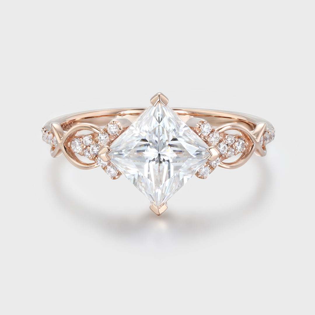 1.5 CT Princess Cut Moissanite Engagement Ring In 14k Rose Gold