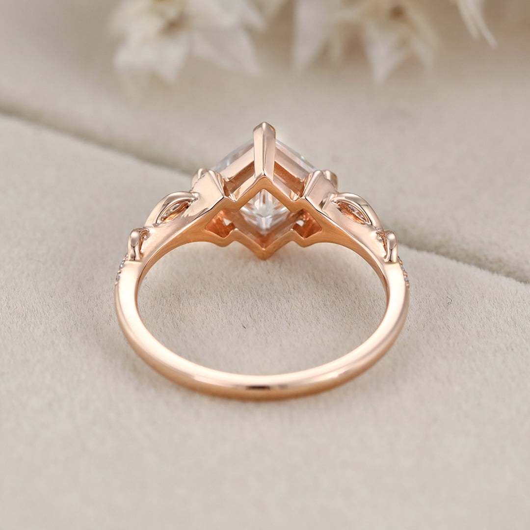 1.5 Carat Princess Cut Moissanite Engagement Ring In 14K Rose Gold
