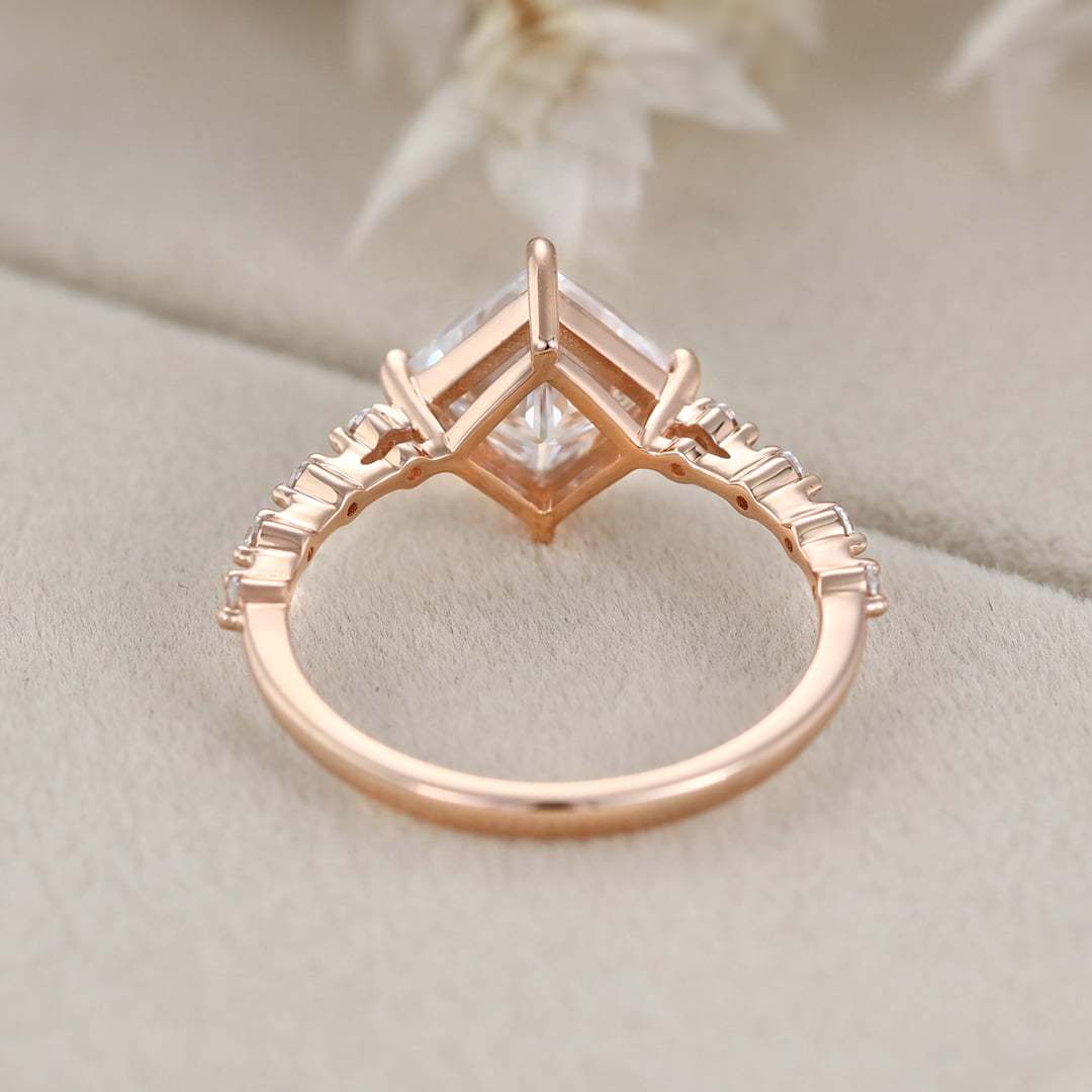 Princess cut moissanite engagement ring Unique Rose gold engagement ring vintage art deco diamond ring women Bridal Promise ring Anniversaryv