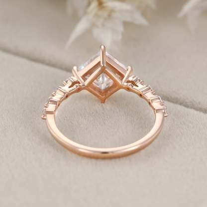Princess cut moissanite engagement ring Unique Rose gold engagement ring vintage art deco diamond ring women Bridal Promise ring Anniversaryv