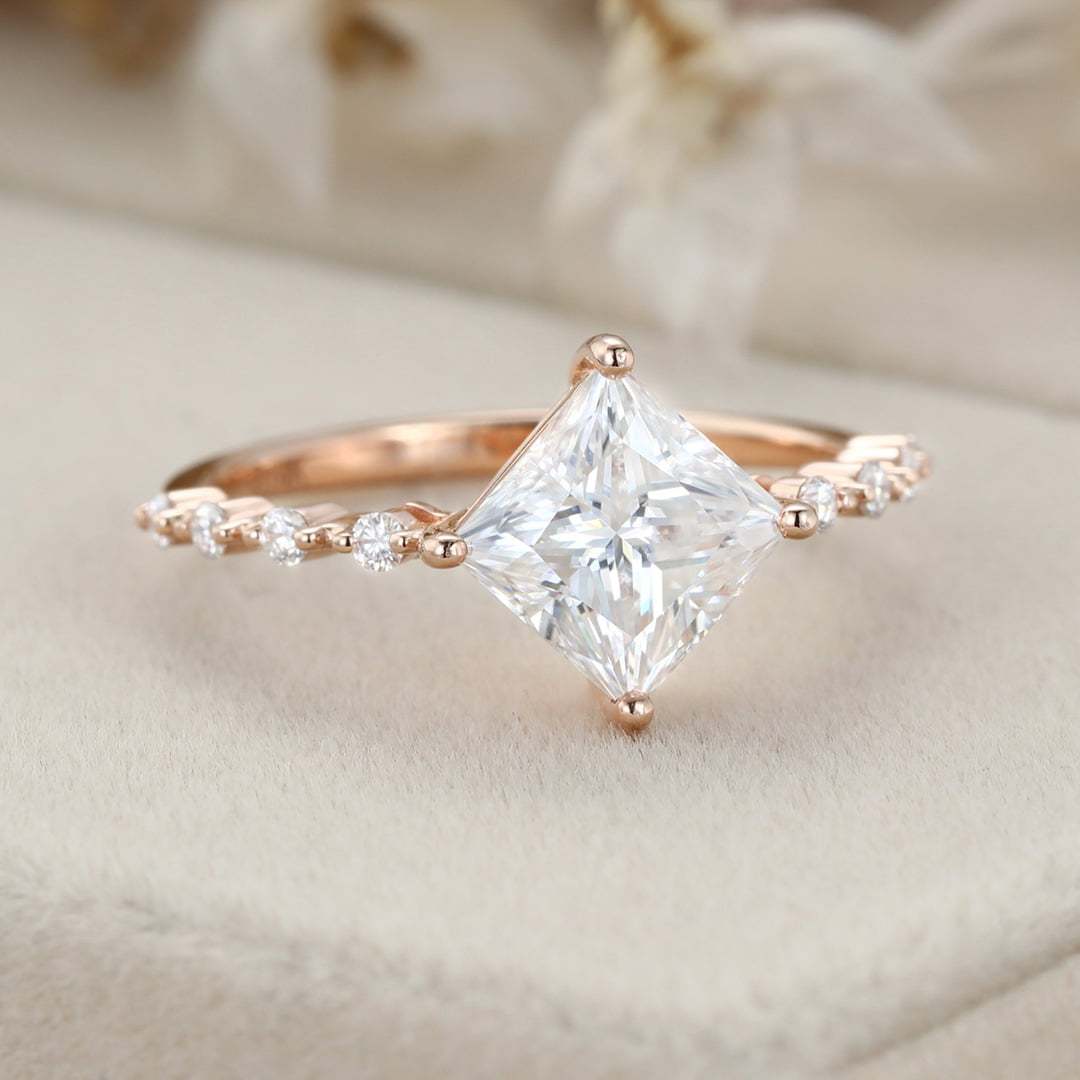 Princess cut moissanite engagement ring Unique Rose gold engagement ring vintage art deco diamond ring women Bridal Promise ring Anniversary