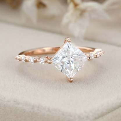Princess cut moissanite engagement ring Unique Rose gold engagement ring vintage art deco diamond ring women Bridal Promise ring Anniversary