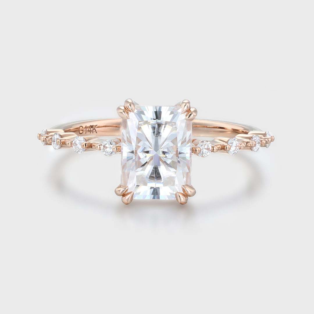 1.8 Carat Radian Cut Moissanite Engagement Ring in 14K Rose Gold