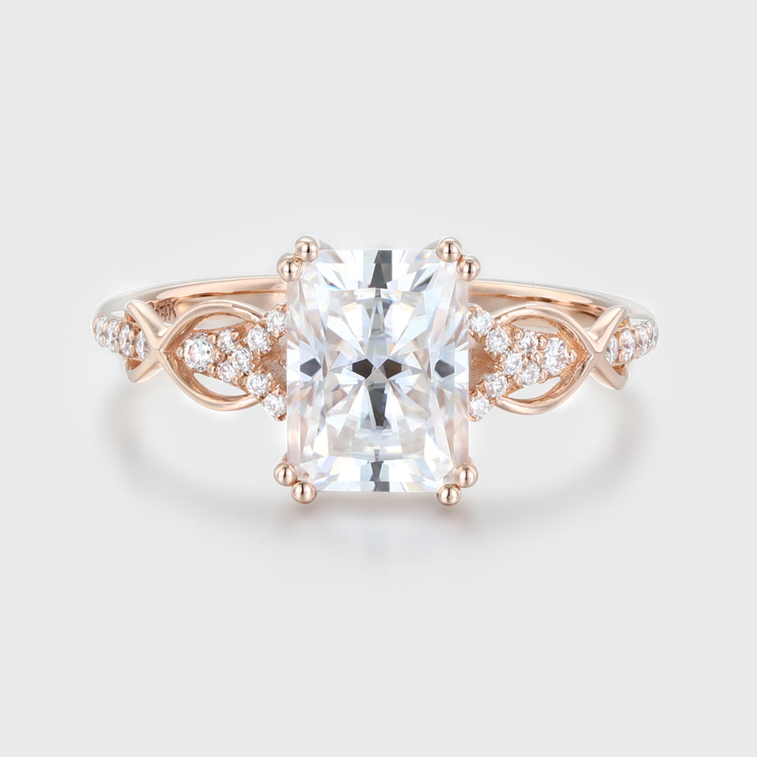 8x6mm Radiant Cut Moissanite Engagement Ring In 14k Rose Gold