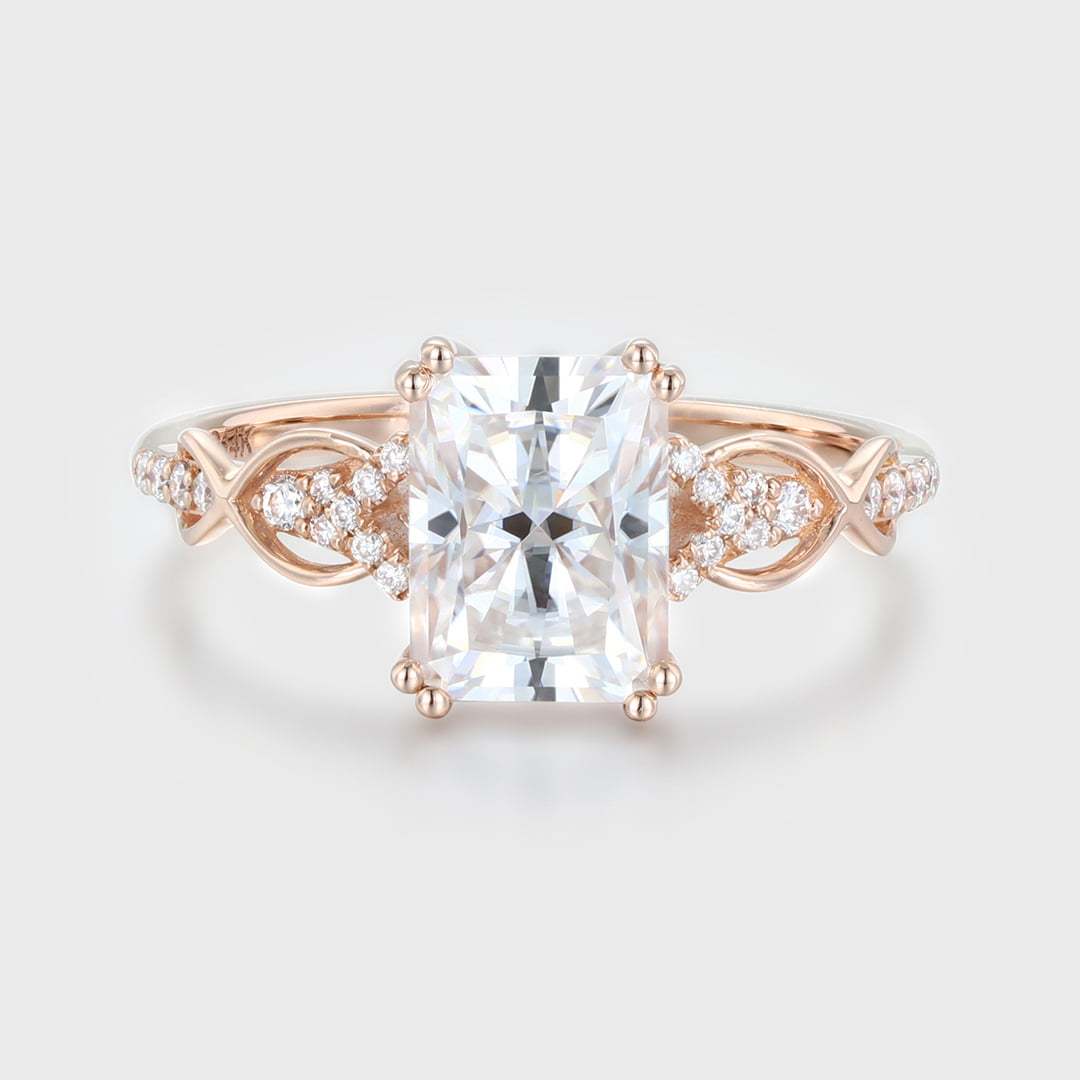 8x6mm Radiant Cut Moissanite Engagement Ring In 14k Rose Gold