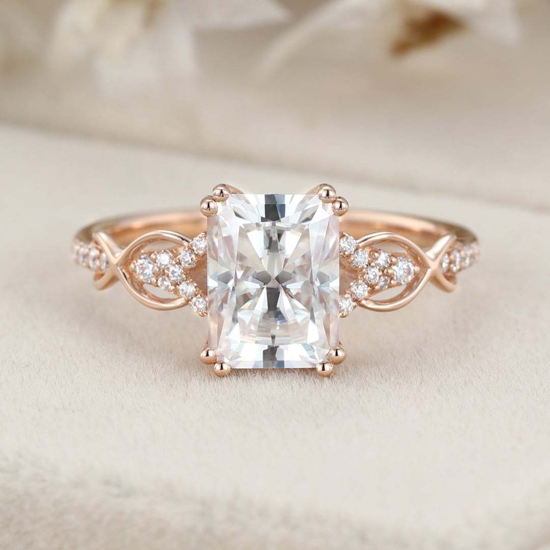 8x6mm Radiant Cut Moissanite Engagement Ring In 14k Rose Gold