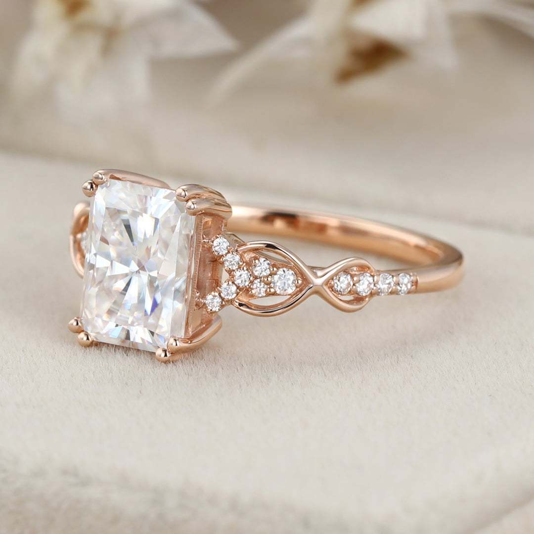 8x6mm Radiant Cut Moissanite Engagement Ring In 14k Rose Gold