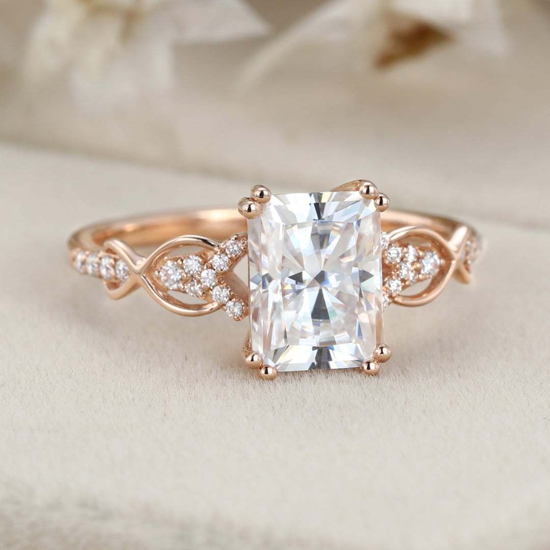 8x6mm Radiant Cut Moissanite Engagement Ring In 14k Rose Gold
