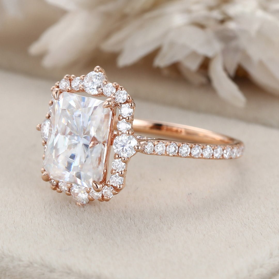 Radiant Moissanite Ring 3CT Radiant Engagement Ring Radiant Cut Rose gold Moissanite Ring art deco engagement Ring Moissanite Ring wedding