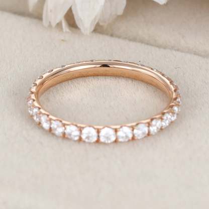 Rose Gold Round Moissanite Diamond Wedding Band, stack-able Half Eternity Engagement Bridal Ring For set promise ring Anniversary gift