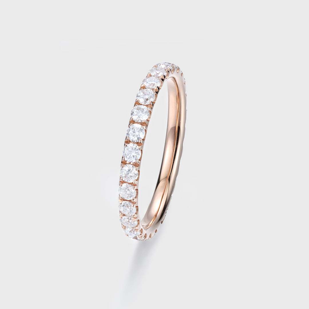 Rose Gold Round Moissanite Diamond Wedding Band, stack-able Half Eternity Engagement Bridal Ring For set promise ring Anniversary gift