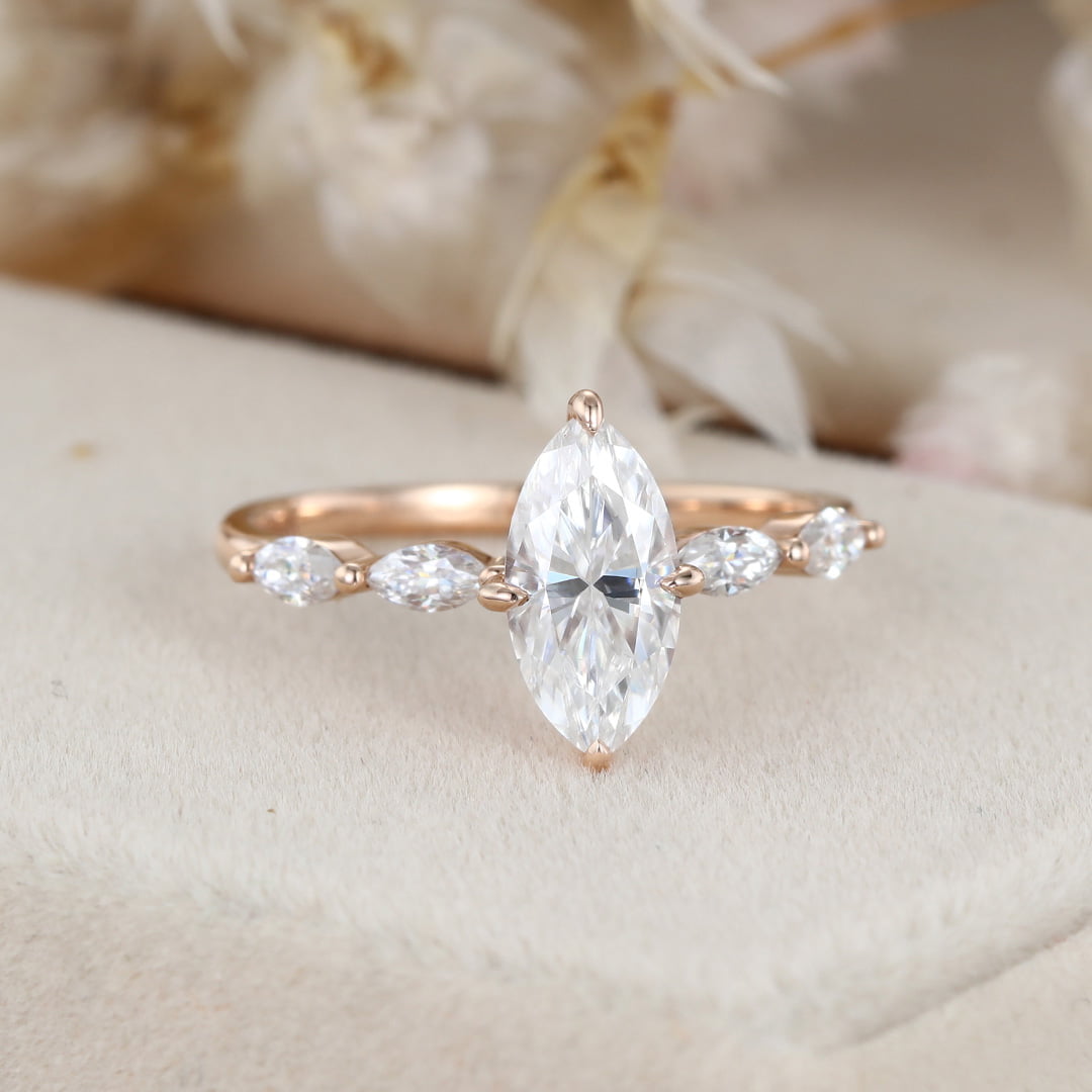 1 Carat Marquise Cut Moissanite Engagement Ring In 14k Rose Gold