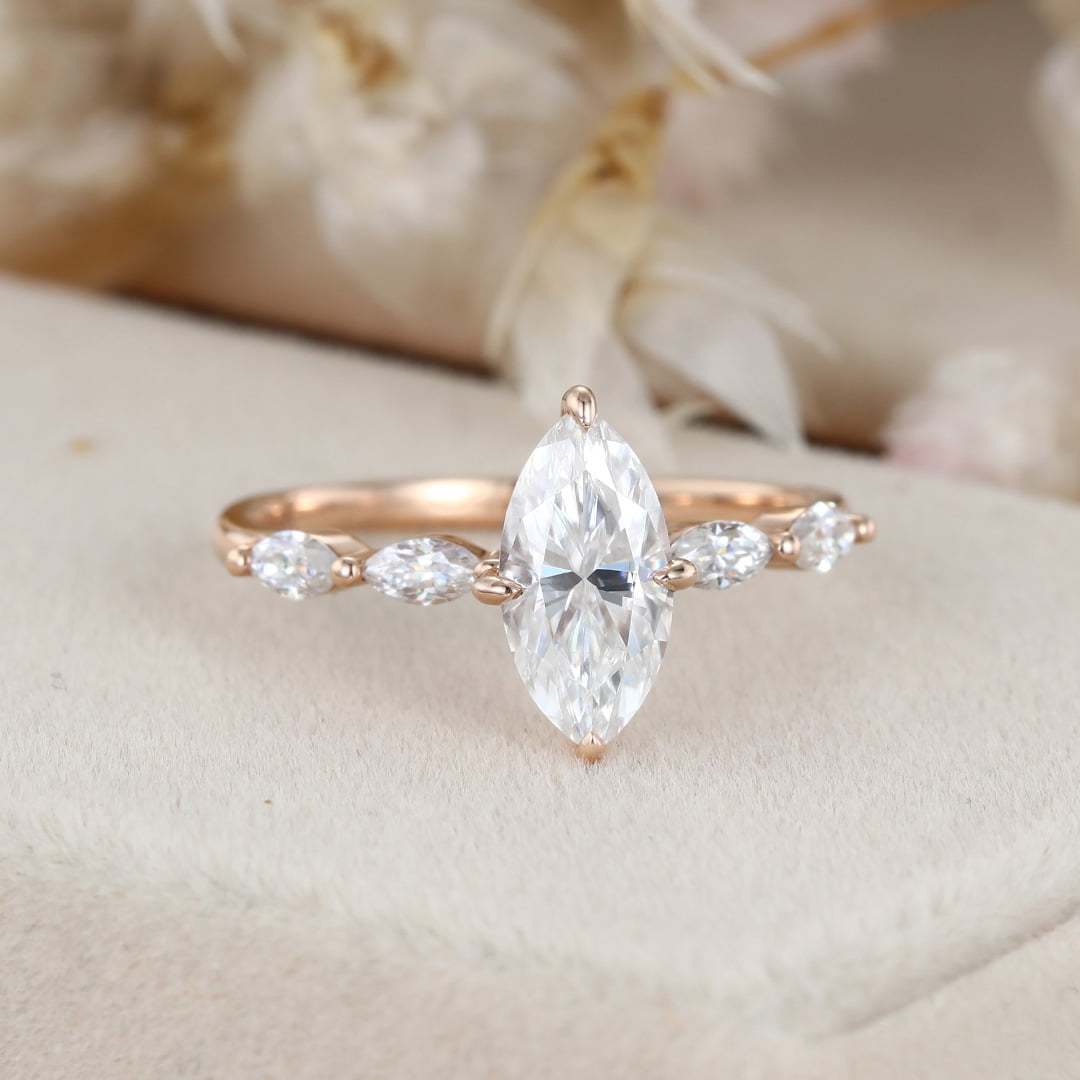 1 Carat Marquise Cut Moissanite Engagement Ring In 14k Rose Gold