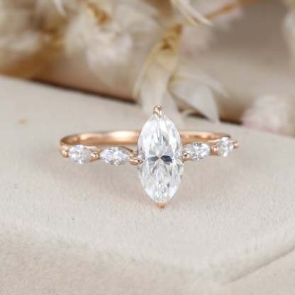 1 Carat Marquise Cut Moissanite Engagement Ring In 14k Rose Gold