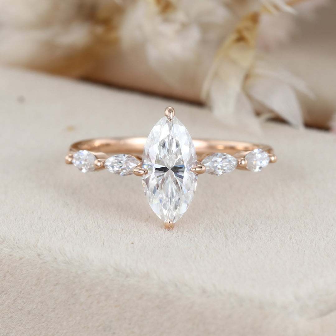 1 Carat Marquise Cut Moissanite Engagement Ring In 14k Rose Gold