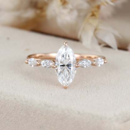 1 Carat Marquise Cut Moissanite Engagement Ring In 14k Rose Gold