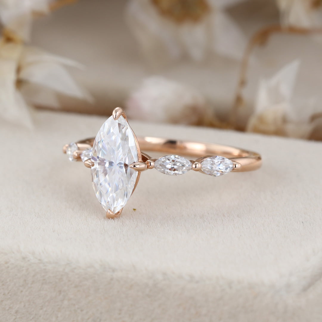 1 Carat Marquise Cut Moissanite Engagement Ring In 14k Rose Gold