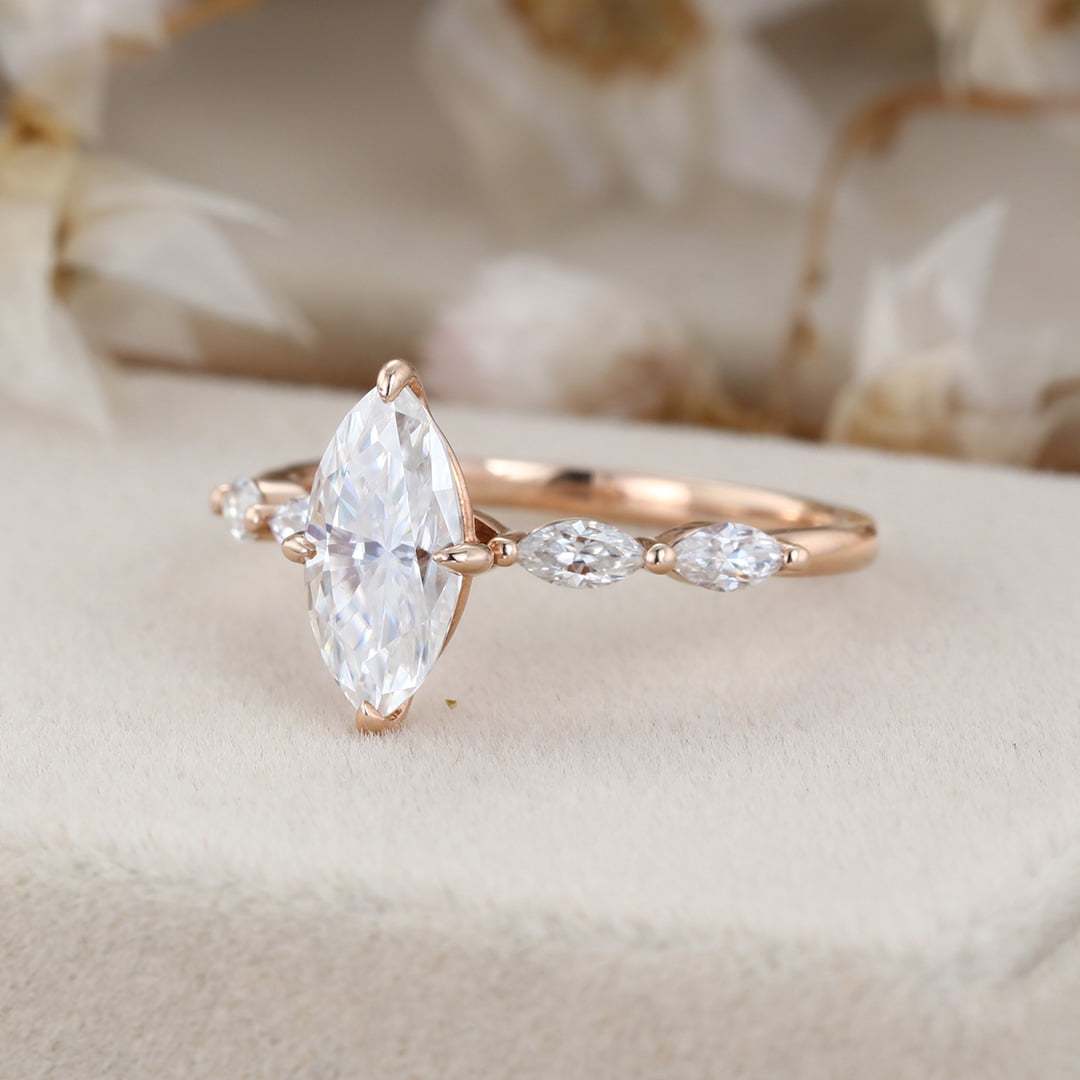 1 Carat Marquise Cut Moissanite Engagement Ring In 14k Rose Gold