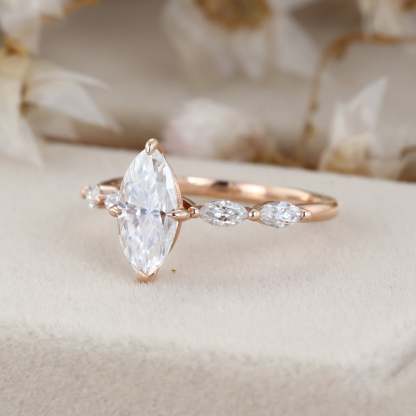 1 Carat Marquise Cut Moissanite Engagement Ring In 14k Rose Gold