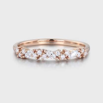 Rose gold wedding band women half eternity Marquise Moissanite wedding band vintage Matching Unique Bridal Stacking Promise gift for women