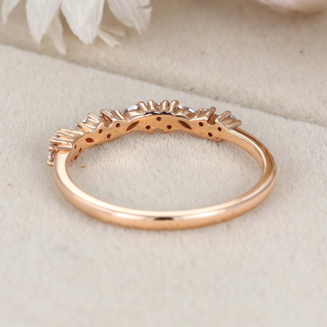 Rose gold wedding band women half eternity Marquise Moissanite wedding band vintage Matching Unique Bridal Stacking Promise gift for women