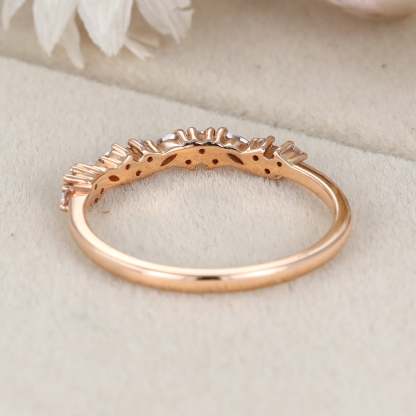 Rose gold wedding band women half eternity Marquise Moissanite wedding band vintage Matching Unique Bridal Stacking Promise gift for women