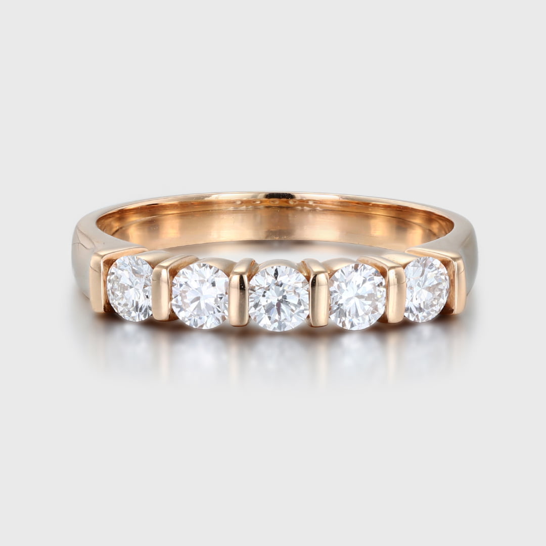 Round Moissanite wedding band 14K solid gold Unique Half eternity ring rose gold wedding band vintage Stacking Matching bridal promise gift