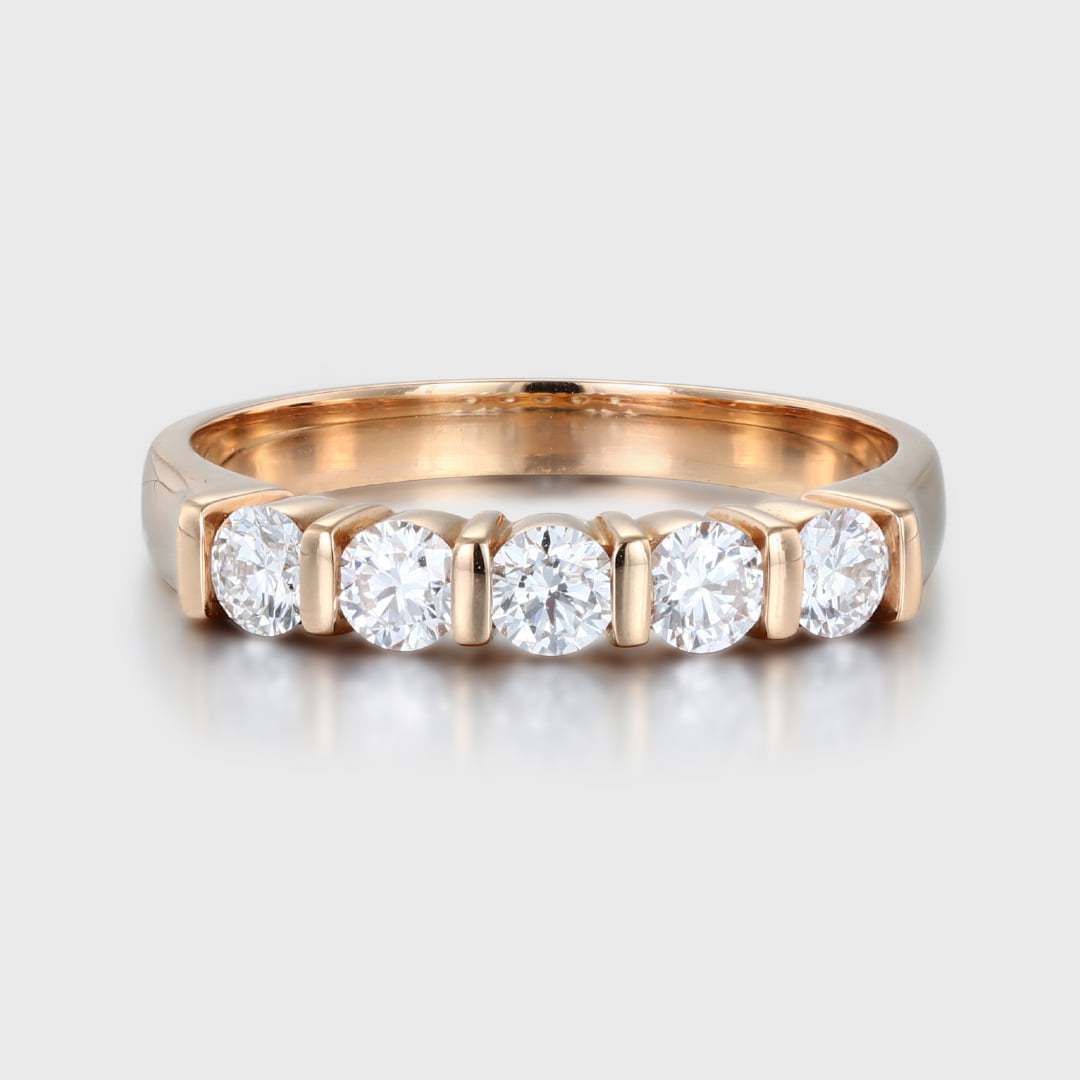 Round Moissanite wedding band 14K solid gold Unique Half eternity ring rose gold wedding band vintage Stacking Matching bridal promise gift