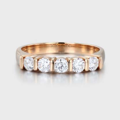 Round Moissanite wedding band 14K solid gold Unique Half eternity ring rose gold wedding band vintage Stacking Matching bridal promise gift