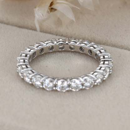 Round cut Moissanite wedding band women Unique Full eternity White gold wedding band vintage Stacking Matching bridal promise gift for her