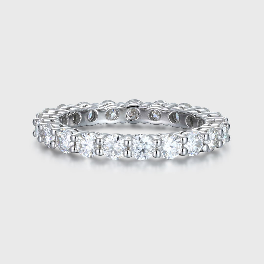 Round cut Moissanite wedding band women Unique Full eternity White gold wedding band vintage Stacking Matching bridal promise gift for her