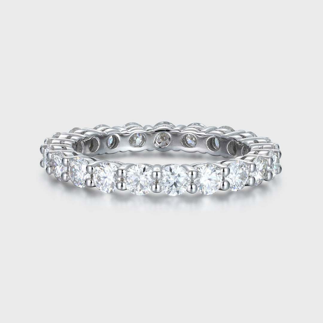 Round cut Moissanite wedding band women Unique Full eternity White gold wedding band vintage Stacking Matching bridal promise gift for her