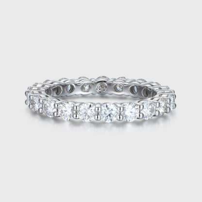 Round cut Moissanite wedding band women Unique Full eternity White gold wedding band vintage Stacking Matching bridal promise gift for her