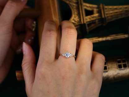 1 Carat Round Cut Yellow Gold Moissanite Cluster Engagement Ring for Women