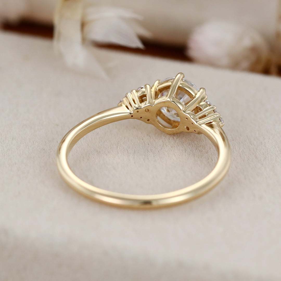 1 Carat Round Cut Yellow Gold Moissanite Cluster Engagement Ring for Women