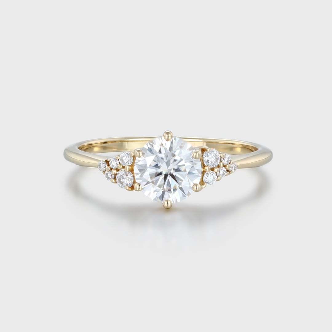 1 CT Round Cut Yellow Gold Moissanite Cluster Engagement Ring for Women