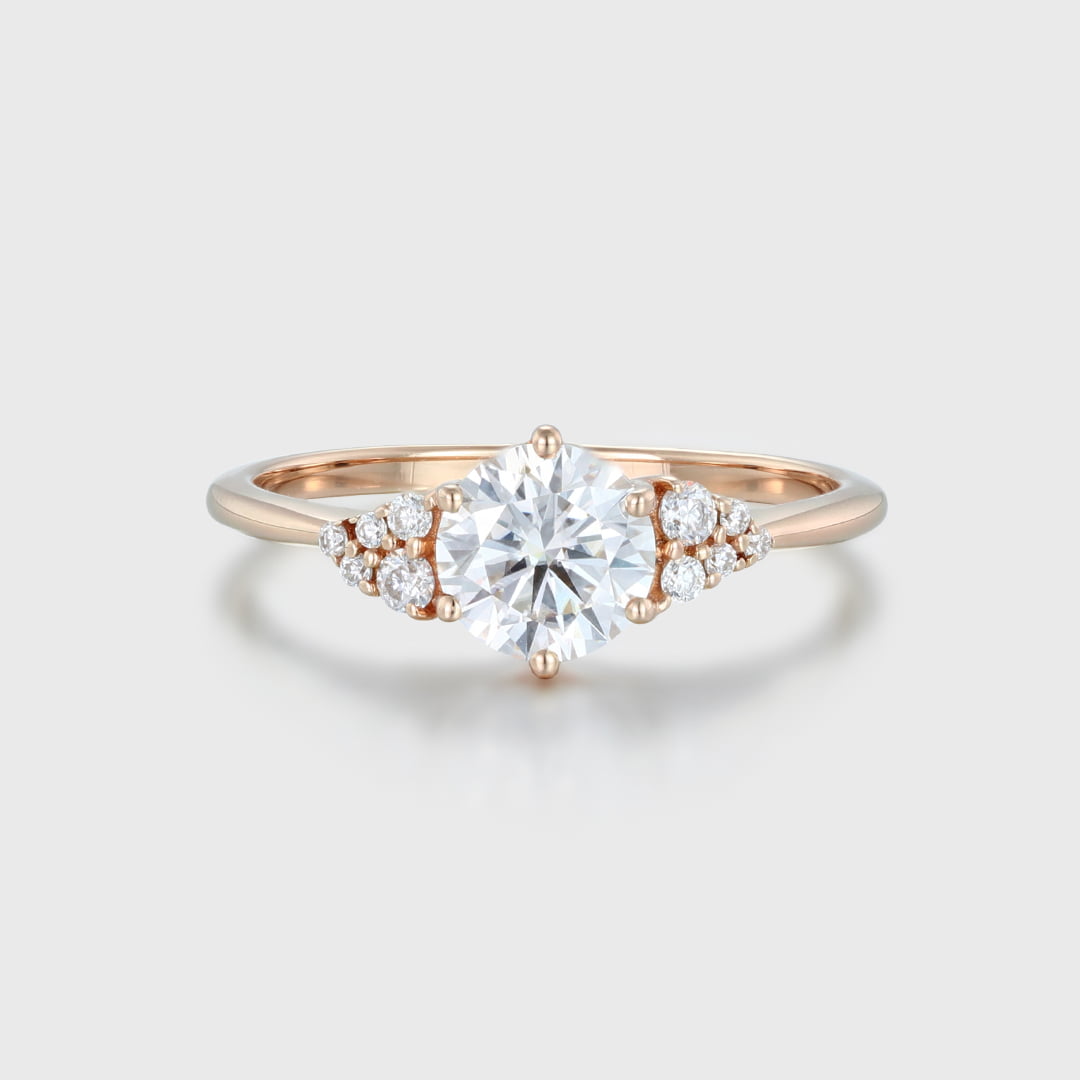 14k Rose Gold 1 Carat Round Cut Moissanite Cluster Engagement Ring For Women