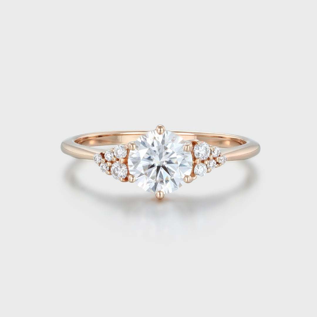14k Rose Gold 1 Carat Round Cut Moissanite Cluster Engagement Ring For Women