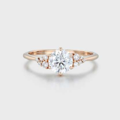 14k Rose Gold 1 Carat Round Cut Moissanite Cluster Engagement Ring For Women