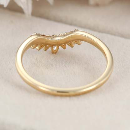 Solid 14K Yellow Gold Ring Vintage Marquise Cut Diamond Wedding Curved Matching Bridal Stacking Ring