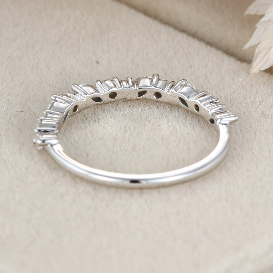 Solid 14K white gold wedding band women Moissanite wedding band Unique Half Eternity diamond ring Vintage Bridal Promise gift for her