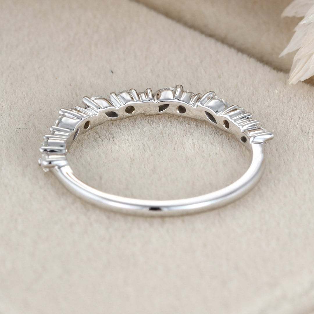 Solid 14K white gold wedding band women Moissanite wedding band Unique Half Eternity diamond ring Vintage Bridal Promise gift for her
