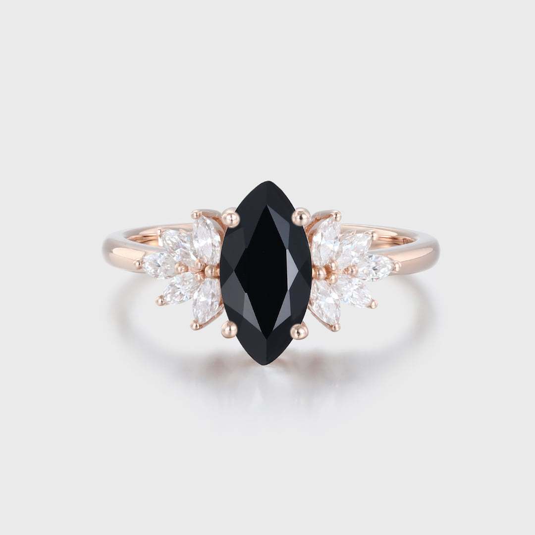 Marquise Cut Black Onyx Ring 14K Rose Gold Engagement Bridal Promise Anniversary Gift For Women