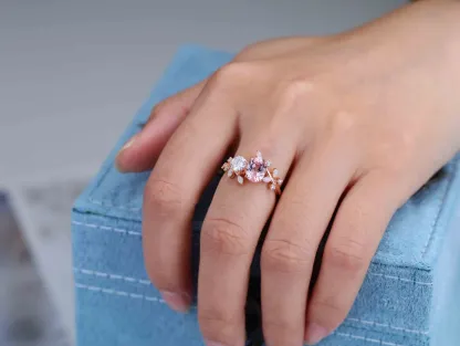 Toi Et Moi Ring Oval Morganite & Moissanite Double Stone Engagement Ring Opal Leaf Design Ring Gift