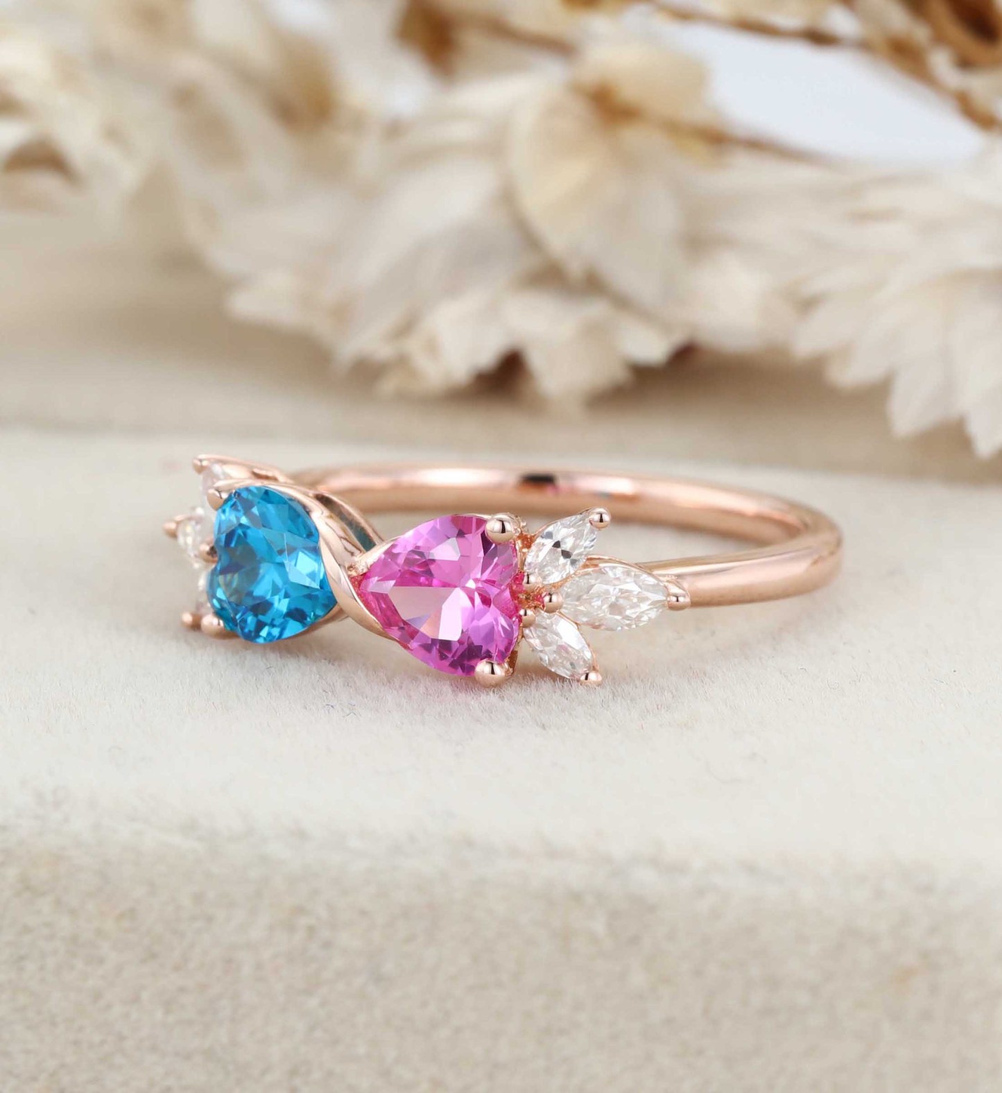 Topaz and Lab Ruby Ring 14k Gold Ring Two Stone Ring Two Birthstone Ring July Birthstone Ring November Birthstone