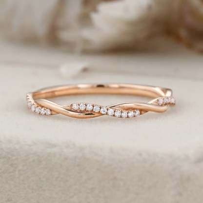Twist ring Moissanite wedding band Vintage diamond wedding band Unique Rose gold wedding ring stacking matching promise Anniversary gift