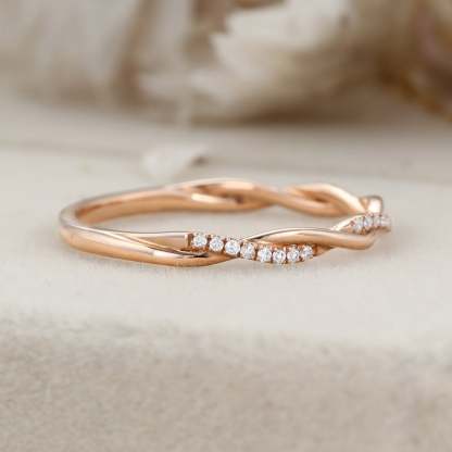 Twist ring Moissanite wedding band Vintage diamond wedding band Unique Rose gold wedding ring stacking matching promise Anniversary gift