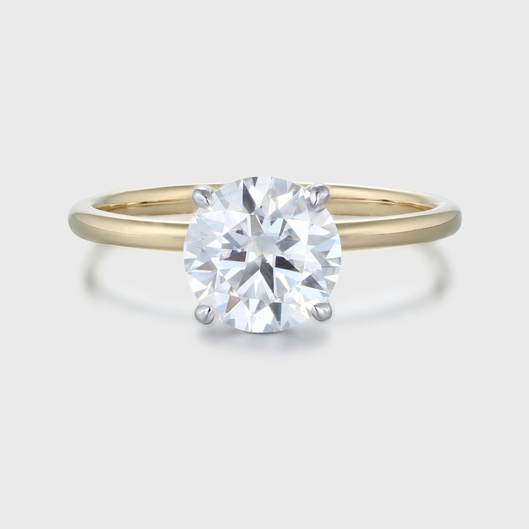 Unique 1.5CT Round cut Moissanite Engagement Ring Simple engagement ring Two tone Yellow gold Solitaire ring Bridal wedding Anniversary ring