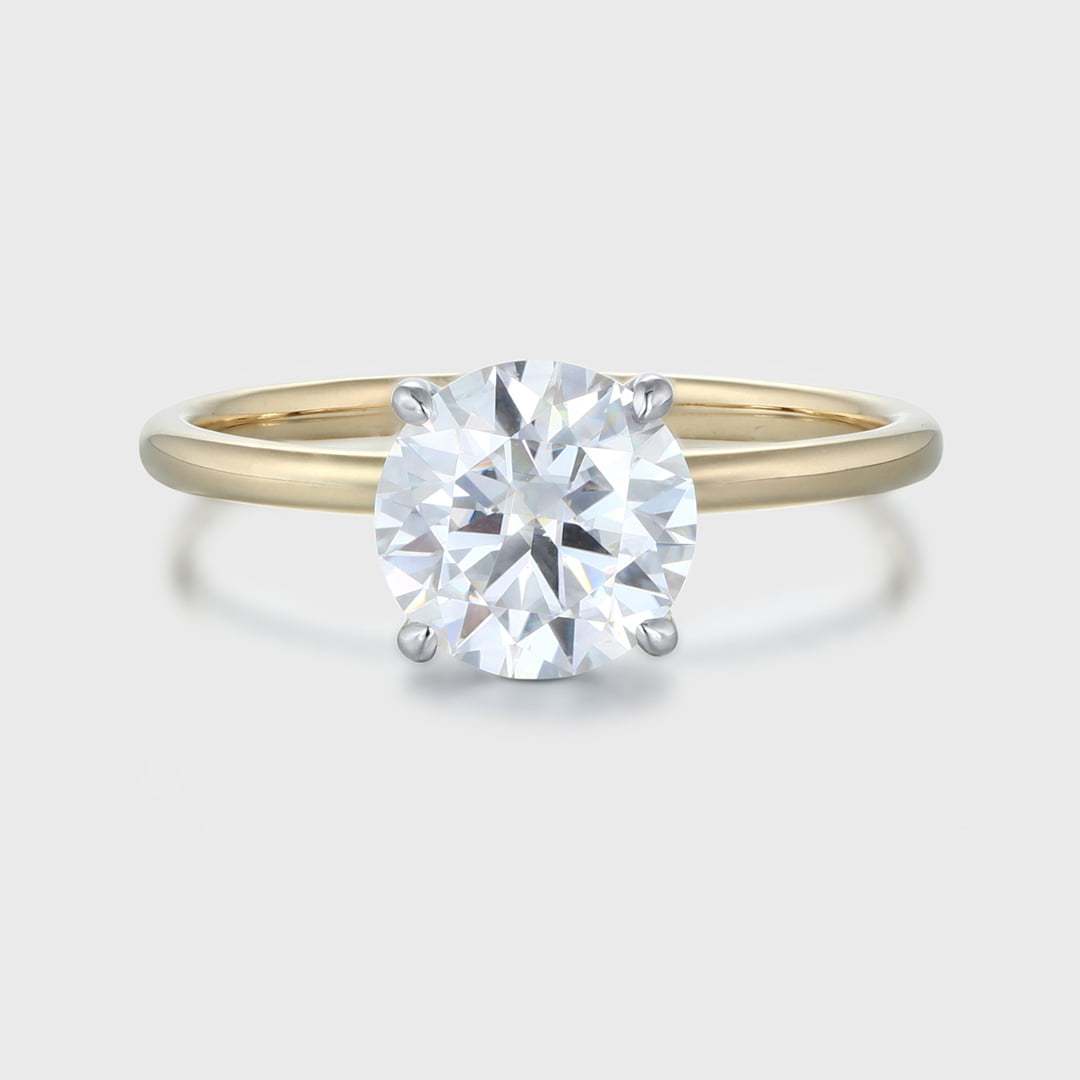 Unique 1.5CT Round cut Moissanite Engagement Ring Simple engagement ring Two tone Yellow gold Solitaire ring Bridal wedding Anniversary ring